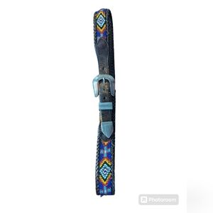 Beaded Vintage Belt 1991,leather unisex western, multicolor, silver tone 30"